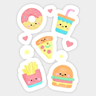 Cute Kawaii Fast Food - Adorable Sweet Food - Kawaii Art Sticker